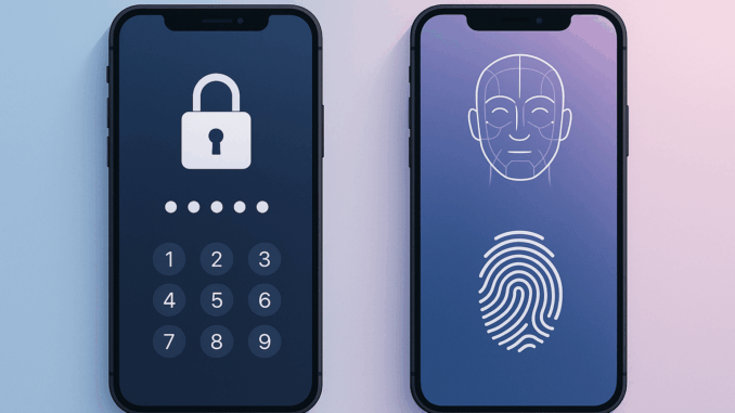 Digital Identity: An illustration showing a progression from traditional passwords to modern biometric passkeys, including lockscreen interfaces and facial recognition