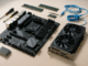 Self-built computer creation scene showing a worktable with computer components such as a motherboard, RAM, and a graphics card, complemented by essential assembly tools.