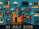 Tech Brief 21 July 2025 features an 8-bit pixel art image of a digital fortress defending against invading malware creatures, with a backdrop of various computers and technology, displaying the text Tech Brief 21 July 2025 in a pixelated style.