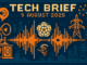 Tech Brief 9 August 2025 featuring an 8-bit pixel art image of a stylised speech waveform with symbols from Yorkshire and elements of Victorian telegraphy and modern smart grids in the background