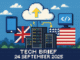 Tech Brief 24 September 2025 featuring an 8-bit pixel art depiction of cloud computing and data centres symbolising UK-US tech collaboration in a vibrant, retro style.