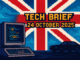 Tech Brief 24 October 2025 depicting an 8-bit pixel art scene with a computer screen showcasing codes and data, a Union Jack, and a car silhouette, emphasizing the focus on cyber security and national impacts