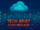 Tech Brief 27 October 2025 features a pixel art landscape depicting network nodes and connections with a cloud symbol, highlighting themes of connectivity and cloud computing, framed by the title in pixel art style.