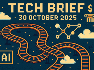 Tech Brief 30 October 2025 - 8-bit pixel art image showing a vintage rail system combined with modern digital symbols like clouds and network nodes, reflecting the blend of old and new technology.