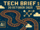 Tech Brief 30 October 2025 - 8-bit pixel art image showing a vintage rail system combined with modern digital symbols like clouds and network nodes, reflecting the blend of old and new technology.