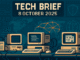 Tech Brief 8 October 2025 illustrated in 8-bit pixel art featuring a digital newsroom with vintage computers, symbolic global connections, and cyber security elements, emphasizing the theme of technology scrutiny and global impact.