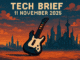 Tech Brief 11 November 2025 features an 8-bit pixel art style image representing a daily tech news digest including a pixelated plastic guitar, a futuristic cityscape, and the date displayed in pixel style.