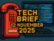 Tech Brief 12 November 2025 pixel art image featuring an old-style emergency telephone in bright colours with a glitchy computer screen in the background, symbolising the digital urgency and tech resilience discussed in the brief.