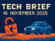 Tech Brief 16 November 2025: An 8-bit pixel art image featuring a broken digital lock and a car, set against a background of a network grid, symbolizing a cyber attack on manufacturing and the interconnected digital threats.