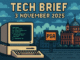 Tech Brief 3 November 2025 illustrated in 8-bit pixel art style, featuring an open source code on a retro computer, a pixelated government building and UK cityscape, highlighting public sector technology.